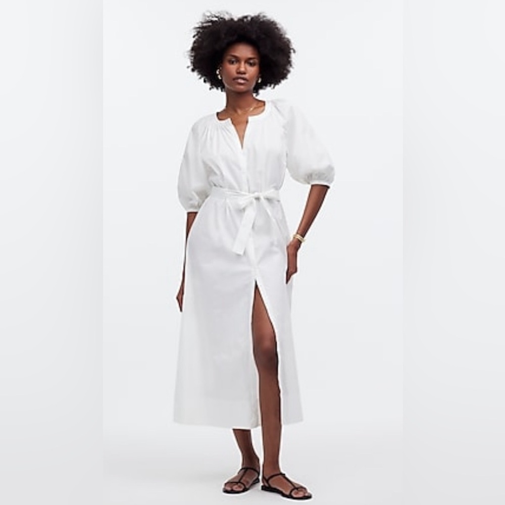MADEWELL BUTTON DOWN TIE-WAIST POPLIN MIDI DRESS - XS